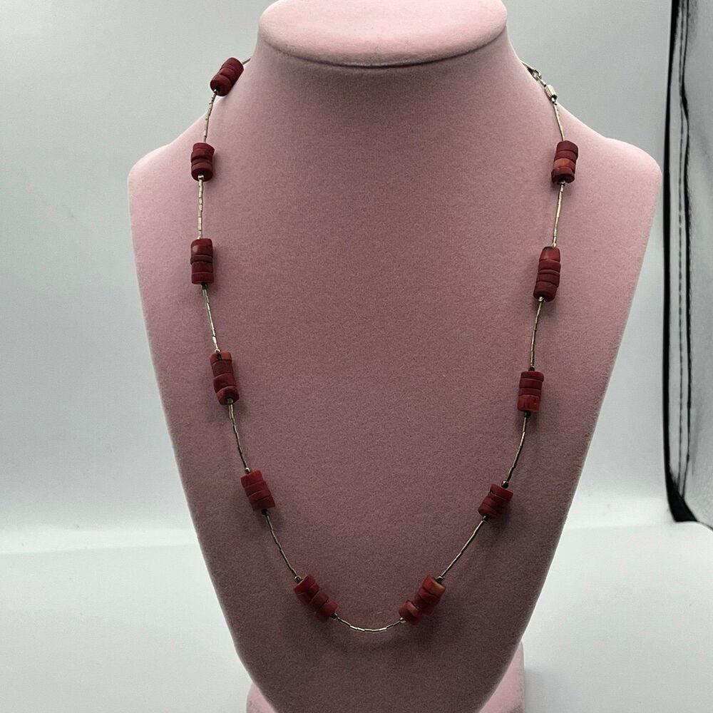 woman's Sterling silver red coral Necklace